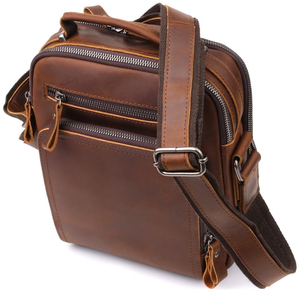 Повседневная мужская сумка барсетка из натуральной кожи с ручкой для носки Vintage 98176 коричневого цвета modnotak фото №1