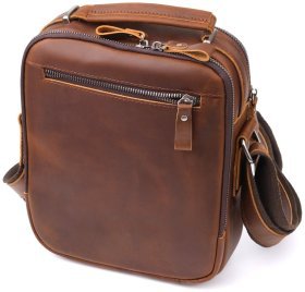 Повседневная мужская сумка барсетка из натуральной кожи с ручкой для носки Vintage 98176 коричневого цвета