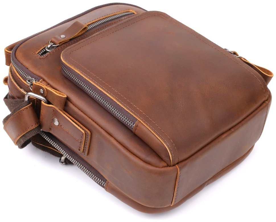 Повседневная мужская сумка барсетка из натуральной кожи с ручкой для носки Vintage 98176 коричневого цвета modnotak фото №5