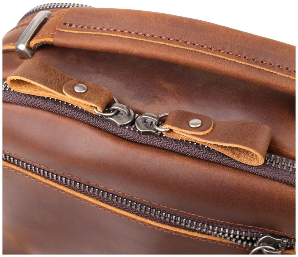 Повседневная мужская сумка барсетка из натуральной кожи с ручкой для носки Vintage 98176 коричневого цвета modnotak фото №6