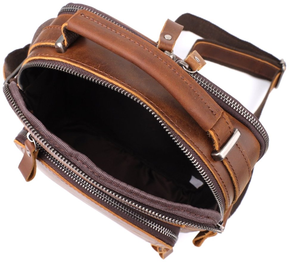 Повседневная мужская сумка барсетка из натуральной кожи с ручкой для носки Vintage 98176 коричневого цвета modnotak фото №7