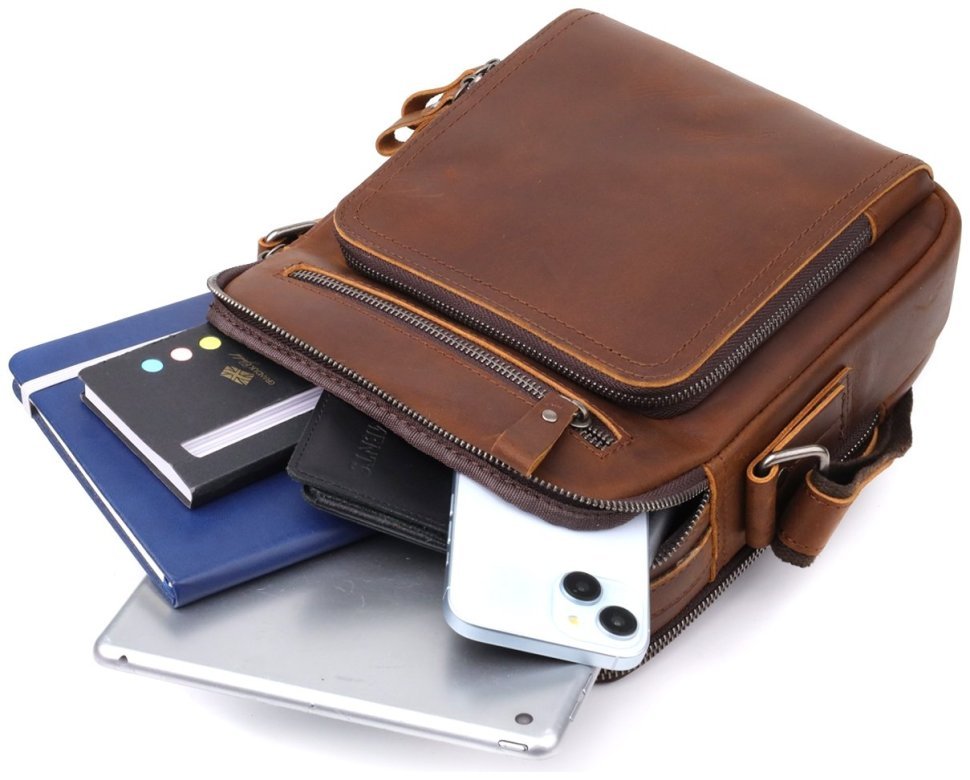 Повседневная мужская сумка барсетка из натуральной кожи с ручкой для носки Vintage 98176 коричневого цвета modnotak фото №8