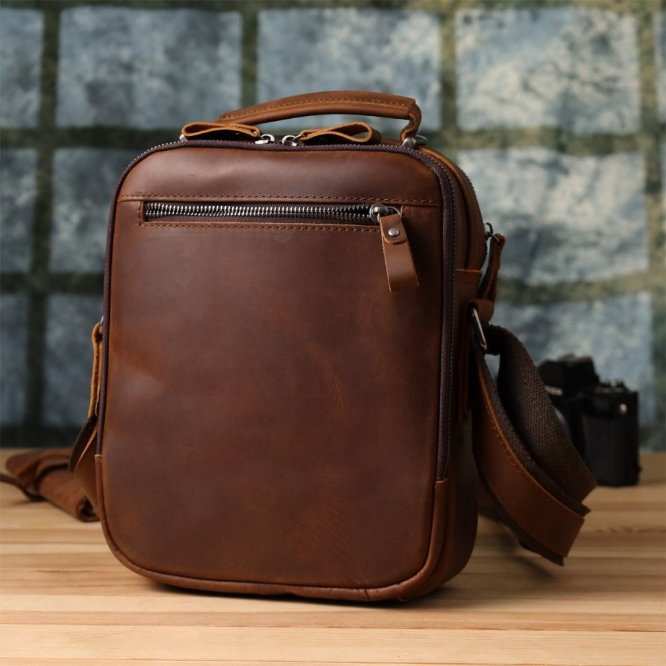 Повседневная мужская сумка барсетка из натуральной кожи с ручкой для носки Vintage 98176 коричневого цвета modnotak фото №10