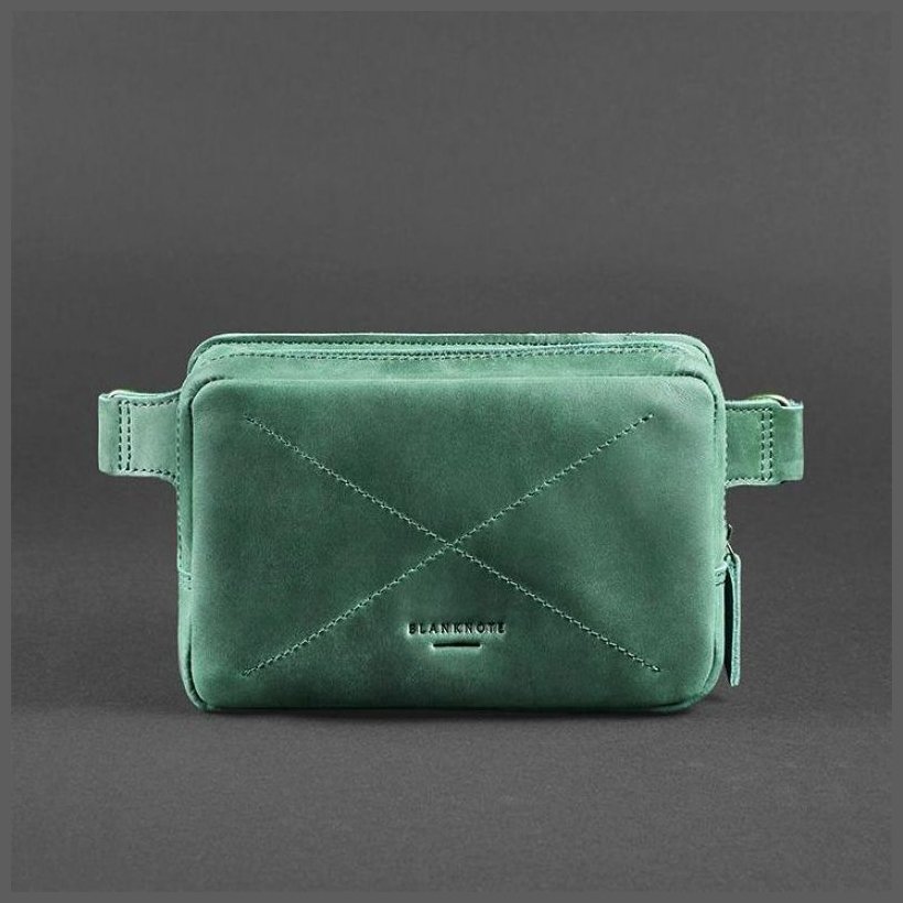 Компактна поясна сумка із вінтажної шкіри зеленого кольору BlankNote Dropbag Mini 78476