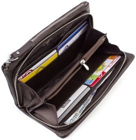 Коричневый кожаный кошелек на две молнии BOSTON (16692)