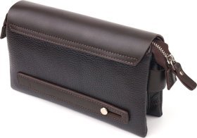 Коричневая мужская барсетка из натуральной комбинированной кожи с клапаном CANPELLINI (2421566)