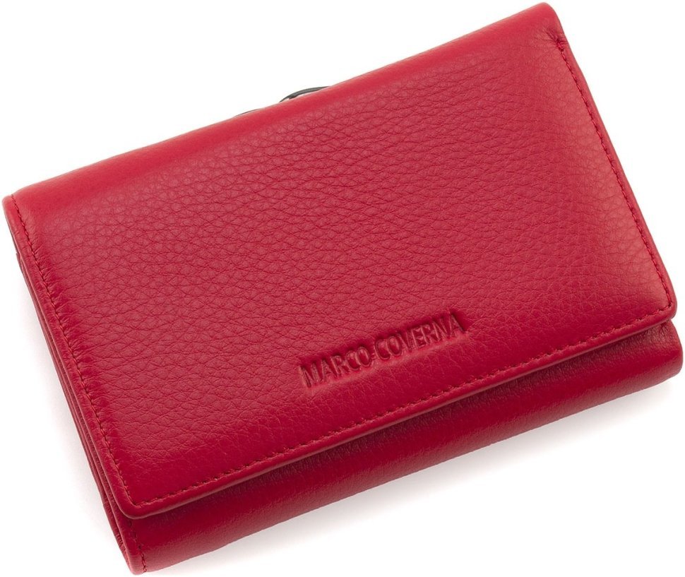 Невеликий жіночий гаманець із наутральної шкіри червоного кольору з монетницею Marco Coverna 68676