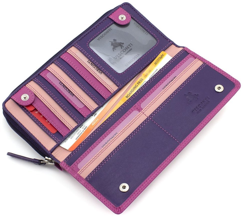 Місткий шкіряний жіночий гаманець рожево-фіолетового кольору з RFID - Visconti Honolulu 68776