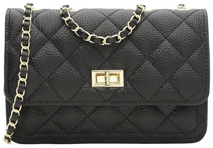 Стеганая женская сумка из фактурной кожи с плечевым ремнем-цепочкой Borsa Leather 108876 черная modnotak фото №1