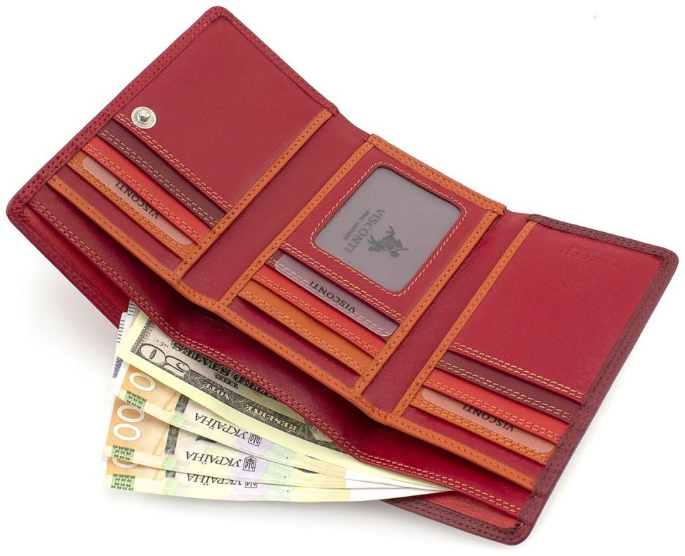 Червоно-бордовий жіночий гаманець із високоякісної шкіри з RFID - Visconti Bora 68876