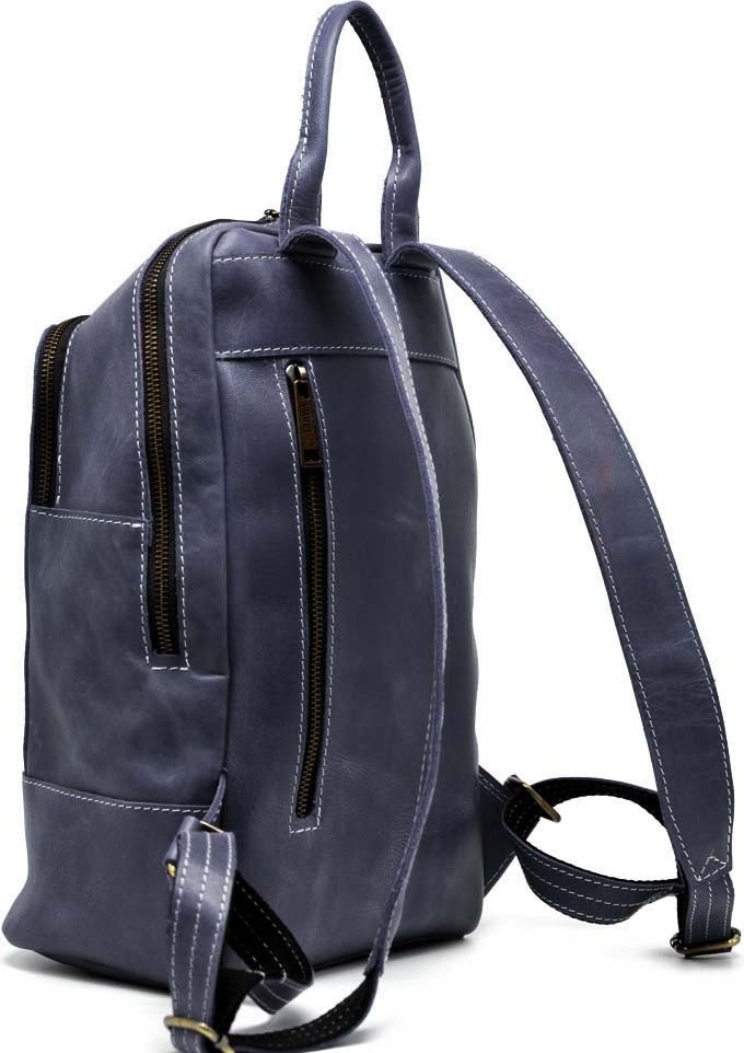 Женский синий рюкзак из винтажной кожи на две молнии TARWA (21782)