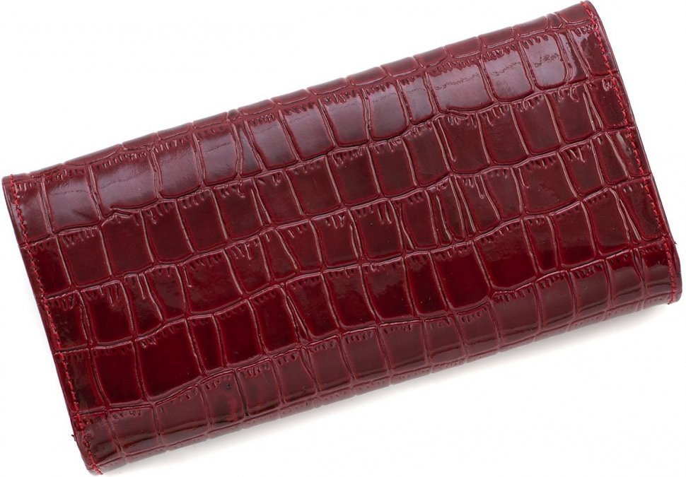 Лаковый классический женский кошелек красного цвета под крокодила KARYA (19560)