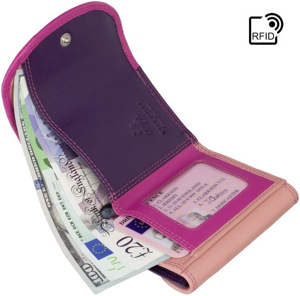 Мініатюрний жіночий гаманець фіолетово-рожевого кольору з натуральної шкіри Visconti Zanzibar 69176