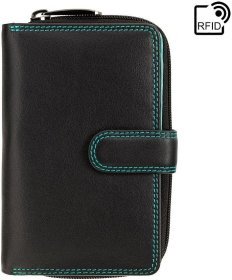 Чорний жіночий гаманець середнього розміру з натуральної шкіри із зеленим рядком Visconti Carmelo 69276
