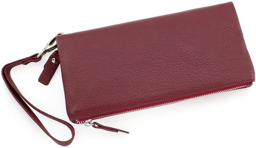 Бордовий жіночий гаманець-клатч з фактурної шкіри на дві блискавки ST Leather (15409)