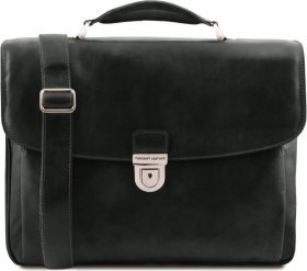 Солидный мужской портфель из высококачественной кожи черного цвета Tuscany (21795)