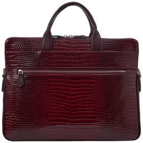 Бордовый женский портфель из лаковой кожи под крокодила Desisan 79976