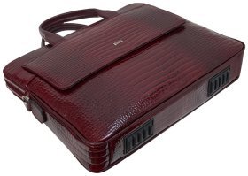 Бордовый женский портфель из лаковой кожи под крокодила Desisan 79976