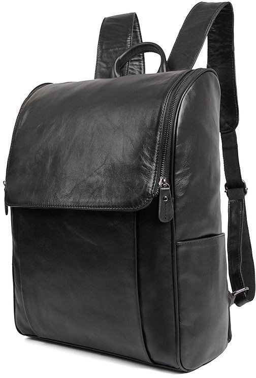 Кожаный городской рюкзак для ноутбука в черном цвете John McDee (19752)