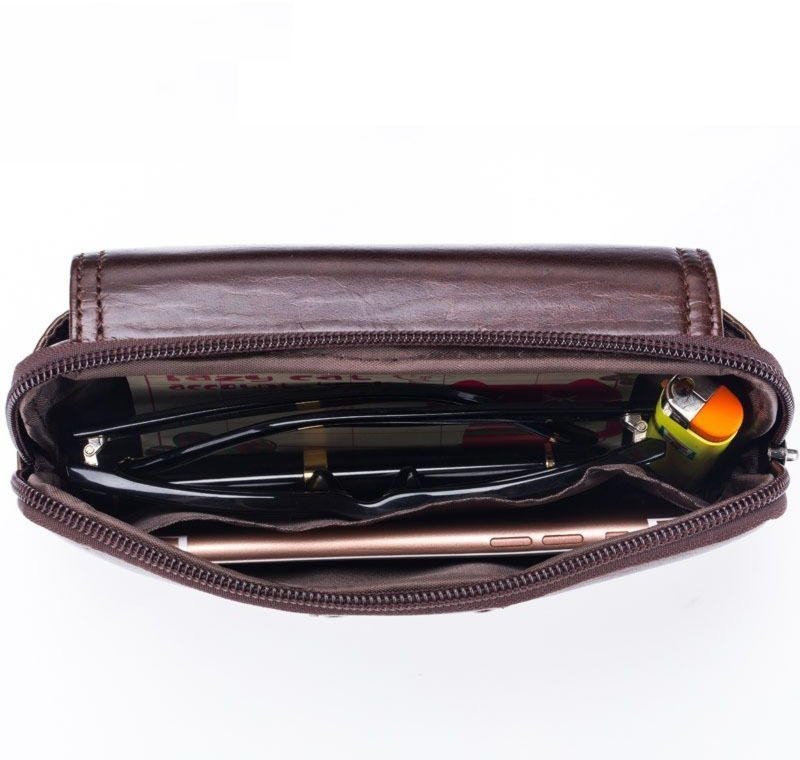 Мужская горизонтальная сумка-чехол для смартфона из натуральной коричневой кожи Bull (19697)
