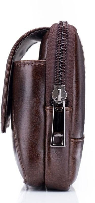 Мужская горизонтальная сумка-чехол для смартфона из натуральной коричневой кожи Bull (19697)