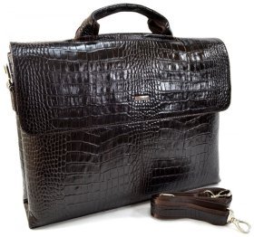 Чоловічий портфель із натуральної шкіри коричневого кольору з фактурою шкіри крокодила Desisan 80277
