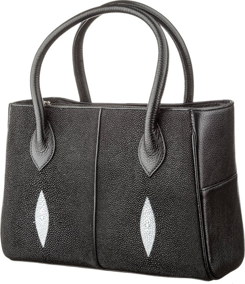 Чорна сумка з якісної шкіри морського ската на блискавки STINGRAY LEATHER (024-18610)