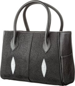 Черная сумка из качественной кожи морского ската на молнии STINGRAY LEATHER (024-18610)