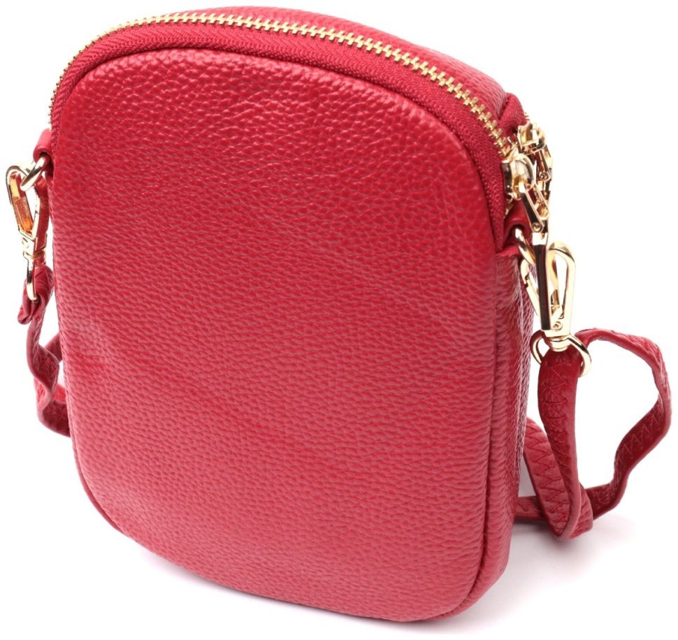Маленькая женская сумка на плечо из натуральной кожи красного цвета Vintage 2422340