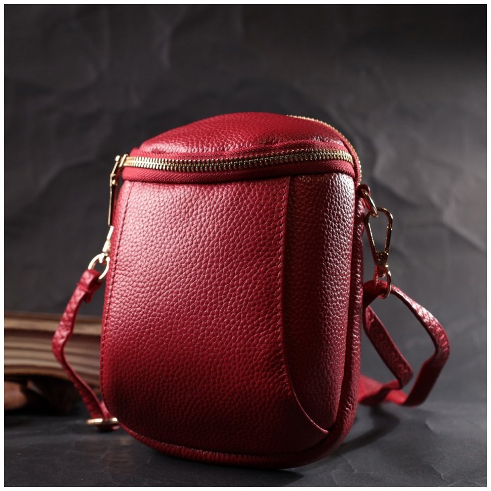 Маленькая женская сумка на плечо из натуральной кожи красного цвета Vintage 2422340