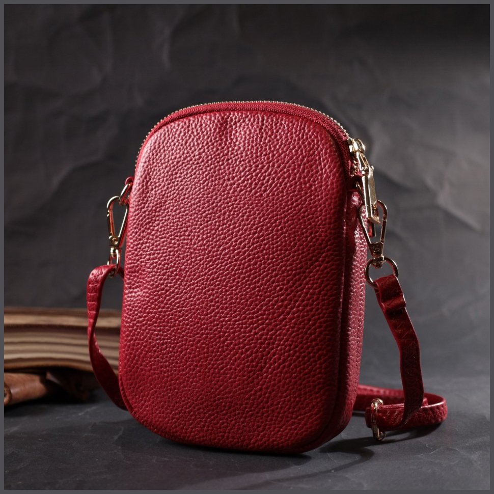 Маленька жіноча сумка на плече з натуральної шкіри червоного кольору Vintage 2422340