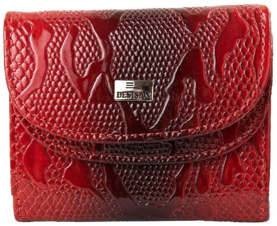 Компактный женский кошелек из кожи красного цвета с узорами Desisan 80577 modnotak фото №1