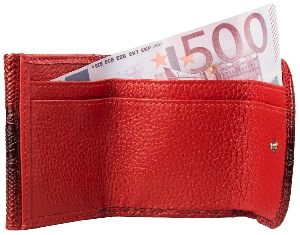 Компактный женский кошелек из кожи красного цвета с узорами Desisan 80577 modnotak фото №3