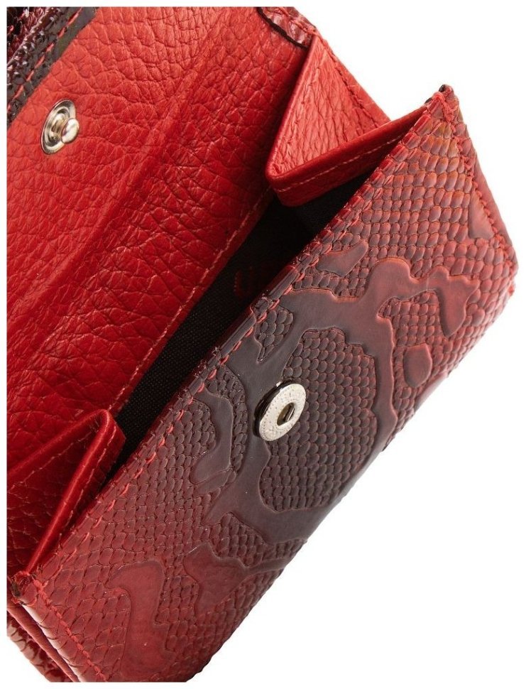 Компактный женский кошелек из кожи красного цвета с узорами Desisan 80577 modnotak фото №4