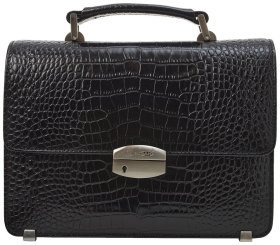 Черная мужская барсетка из качественной кожи с тиснением под крокодила Desisan 80777