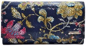 Большой женский кошелек из натуральной кожи синего цвета с ярким принтом Desisan 81577