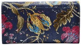 Большой женский кошелек из натуральной кожи синего цвета с ярким принтом Desisan 81577