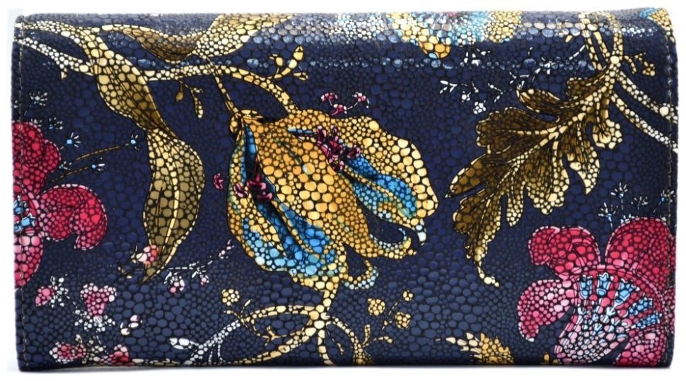 Большой женский кошелек из натуральной кожи синего цвета с ярким принтом Desisan 81577 modnotak фото №2