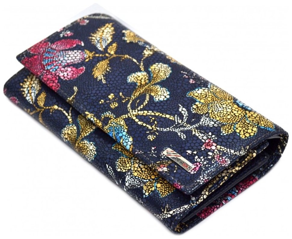 Большой женский кошелек из натуральной кожи синего цвета с ярким принтом Desisan 81577 modnotak фото №5