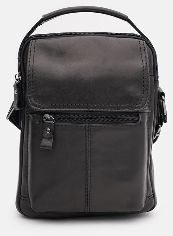 Чорна чоловіча сумка-барсетка з гладкої шкіри з ручкою Keizer 71677