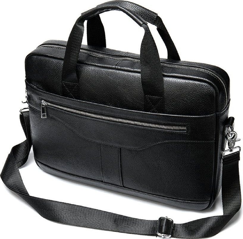 Деловая мужская сумка из зернистой кожи черного цвета Vintage (14886)