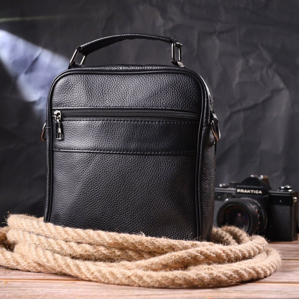 Чорна чоловіча сумка-барсетка з натуральної шкіри з ручкою Vintage (2421278)
