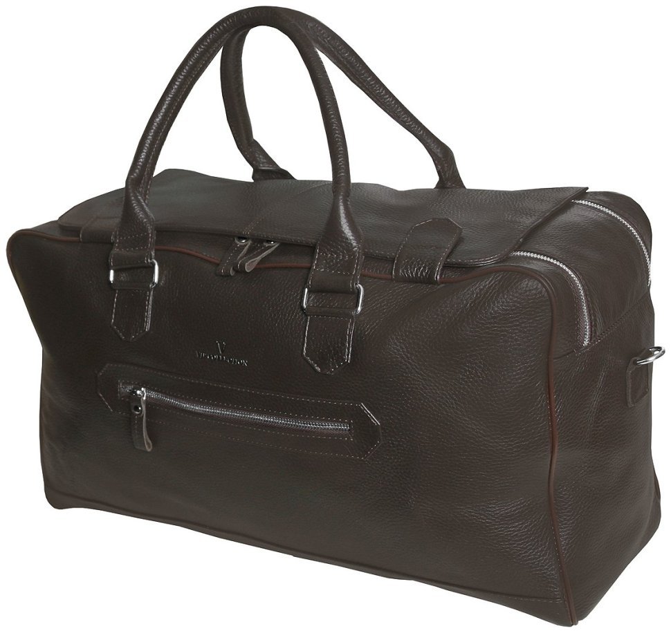 Коричневая дорожная сумка из натуральной зернистой кожи Vip Collection 102677 modnotak фото №2