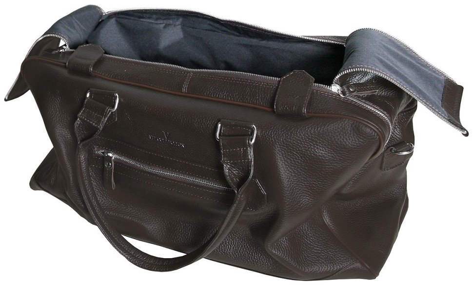 Коричневая дорожная сумка из натуральной зернистой кожи Vip Collection 102677 modnotak фото №6
