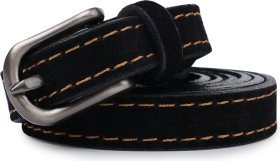 Черный замшевый ремень для женщин с акцентной строчкой Vintage (2420772)