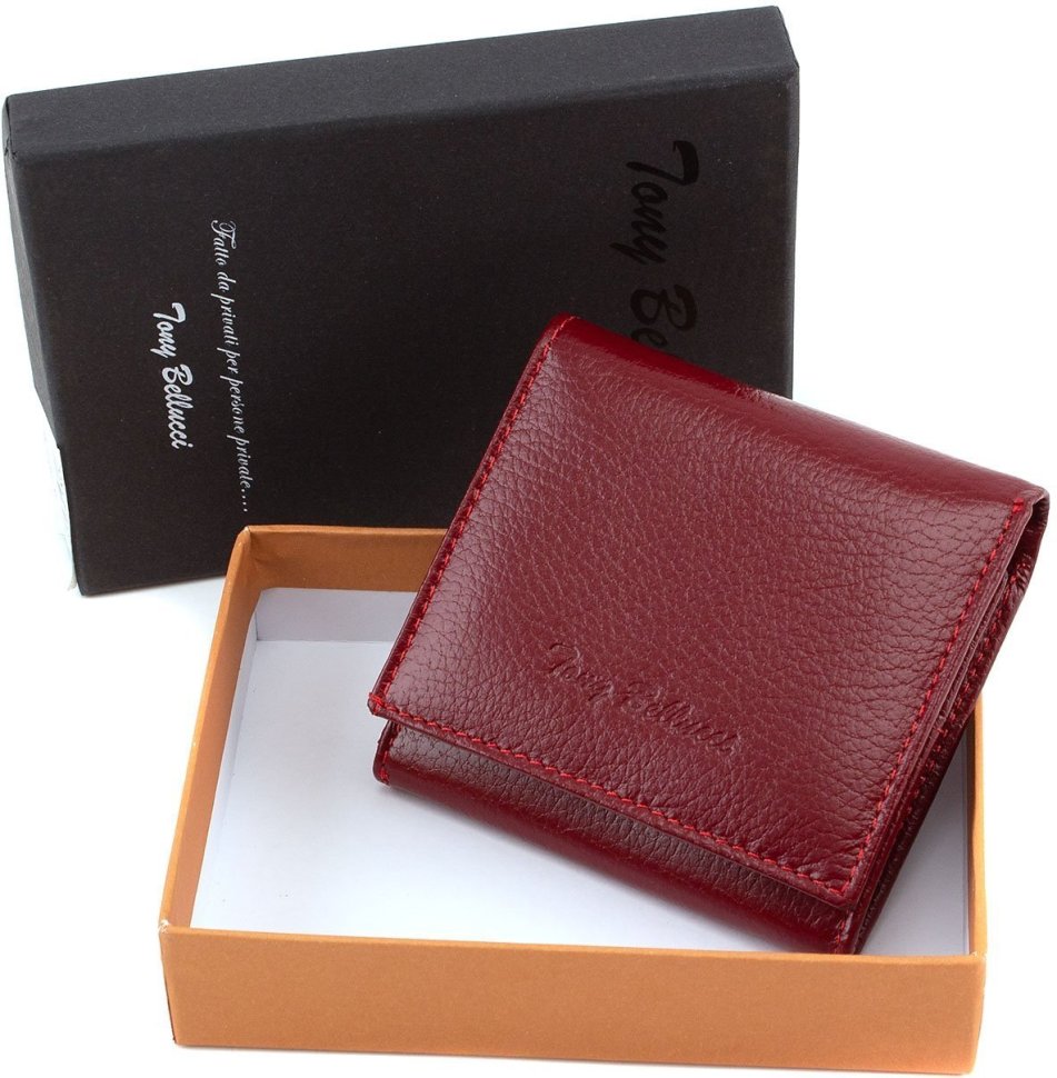Женский кожаный кошелек красного цвета с монетницей Tony Bellucci (10616)