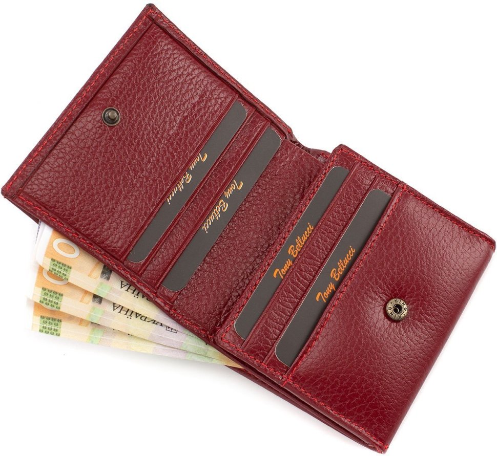 Жіночий шкіряний гаманець червоного кольору з монетницьою Tony Bellucci (10616)