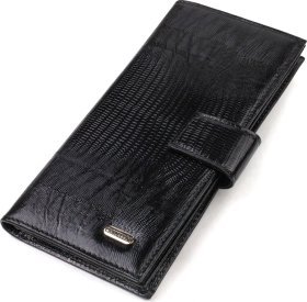 Вертикальний гаманець із натуральної шкіри чорного кольору з тисненням CANPELLINI (2463277)
