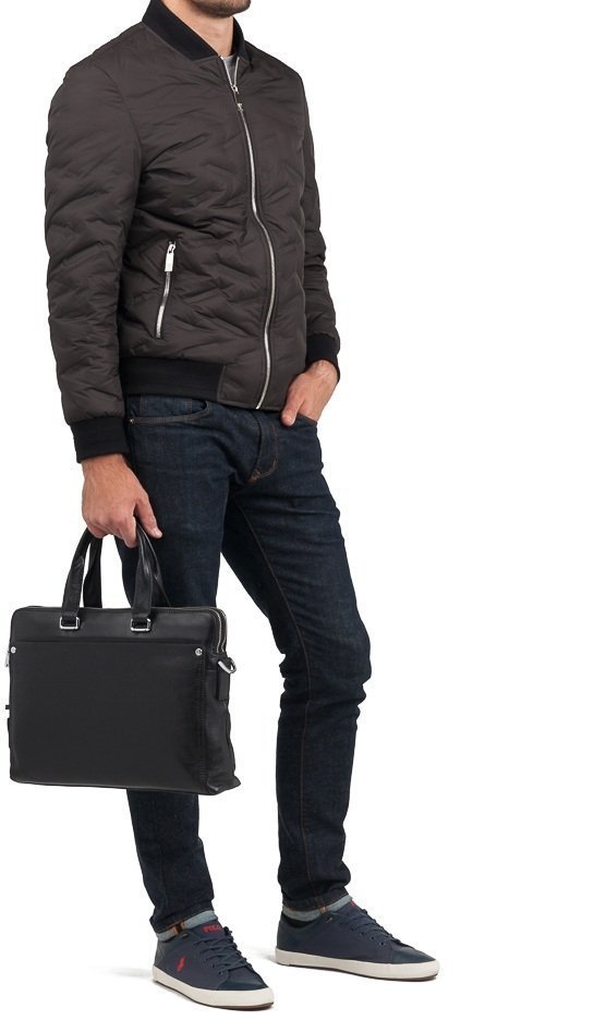 Черная мужская сумка большого размера для ноутбука из натуральной кожи Tiding Bag (15823)