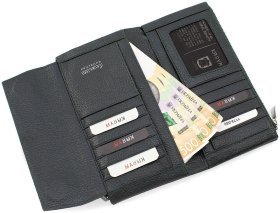 Темно-зелений жіночий купюрник з фактурної шкіри з квітами KARYA (19034)